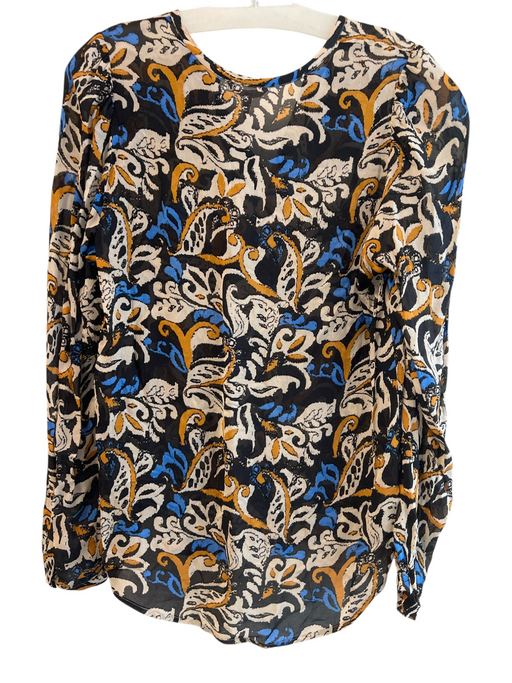 Esqualo Size 6 Black Blue Viscose V Neck Long Sleeve Paisley Pullover Top Black Blue / 6