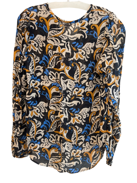 Esqualo Size 6 Black Blue Viscose V Neck Long Sleeve Paisley Pullover Top Black Blue / 6