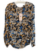 Esqualo Size 6 Black Blue Viscose V Neck Long Sleeve Paisley Pullover Top Black Blue / 6