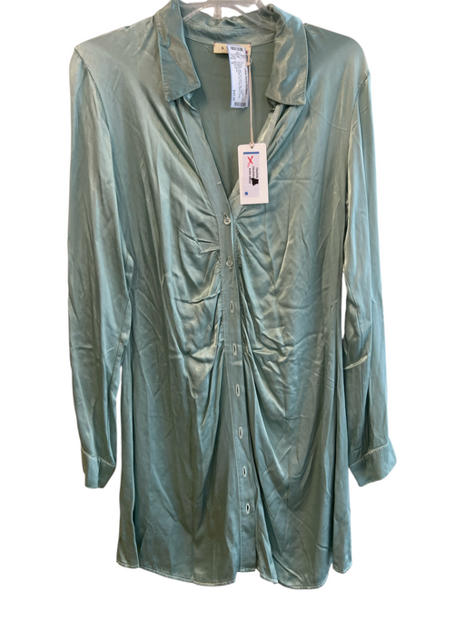 Stark X Size S Mint No Fabric Tag Satin Collared Button Up Long Sleeve Dress Mint / S