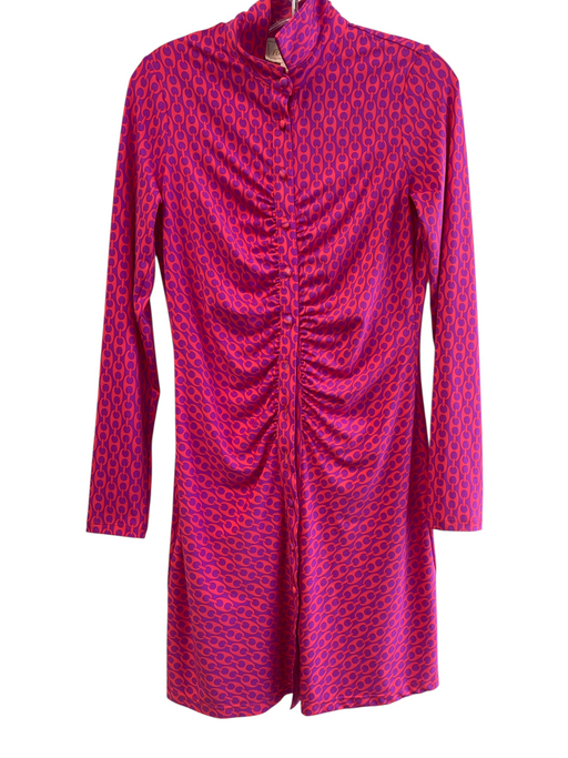 Flora Bea Size S Orange & Magenta No Fabric Tag Collared Long Sleeve Dress Orange & Magenta / S
