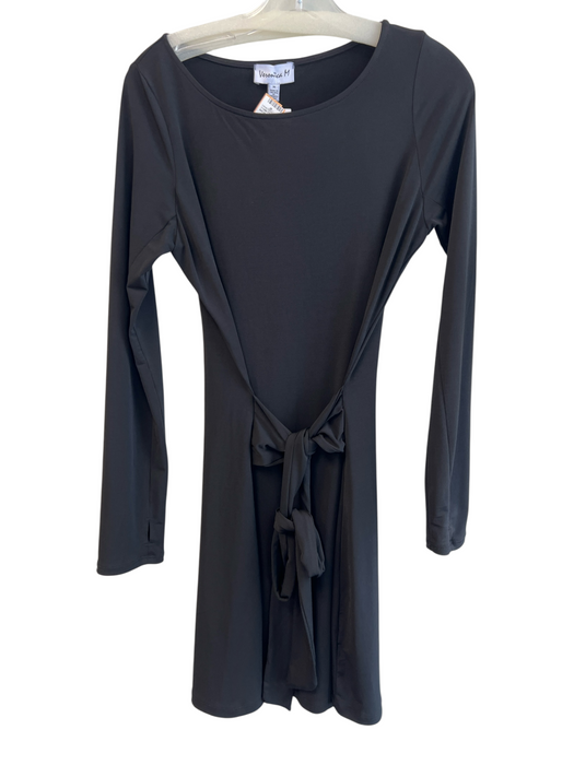 Veronica M Size Medium Black Polyester Round Neck Long Sleeve Tie in Front Dress Black / Medium