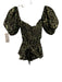 Flora Bea Size Small Black, Gold, Green Long puff sleeve Floral Peplum Top Black, Gold, Green / Small