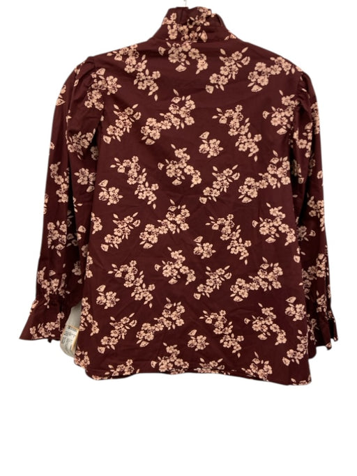Flora Bea Size Small Burgundy & pink Cotton Blend Long Sleeve Floral Top Burgundy & pink / Small
