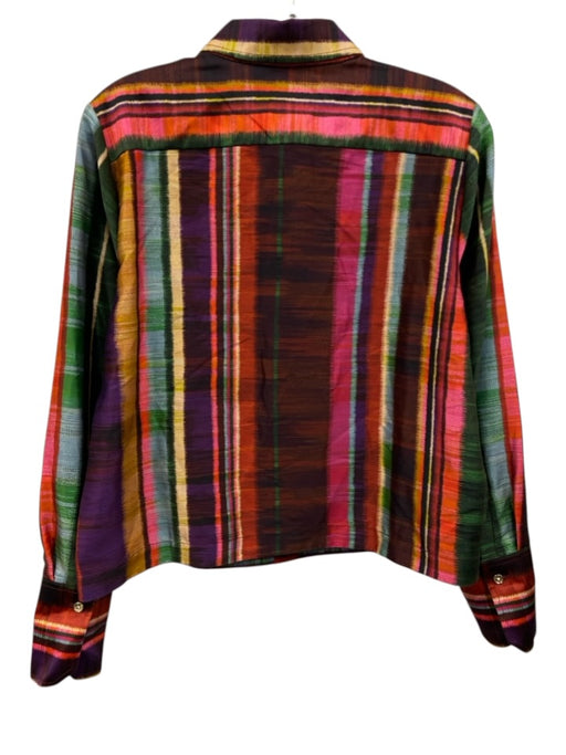 Hinson Wu Size Small Pink, Purple, Green Long Sleeve Abstract Print Collar Top Pink, Purple, Green / Small