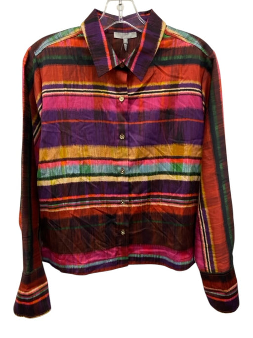 Hinson Wu Size Small Pink, Purple, Green Long Sleeve Abstract Print Collar Top Pink, Purple, Green / Small
