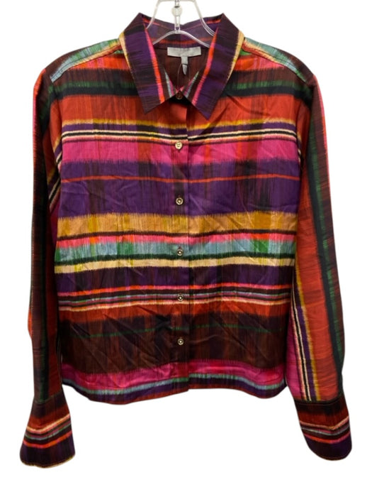 Hinson Wu Size Small Pink, Purple, Green Long Sleeve Abstract Print Collar Top Pink, Purple, Green / Small