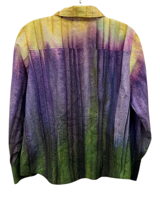 Hinson Wu Size 6 Purple, Green, Yellow Long Sleeve Abstract Print Collar Top Purple, Green, Yellow / 6