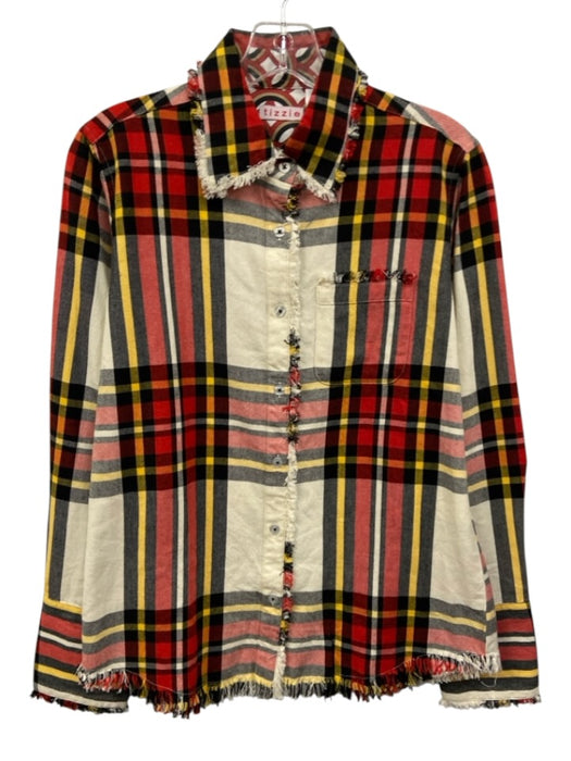 Tizzie Size Small Red, Black, Yellow Cotton Long Sleeve Plaid Button Front Top Red, Black, Yellow / Small
