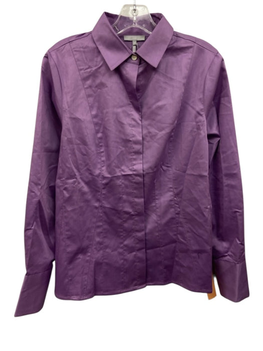 Hinson Wu Size Small Purple Cotton Blend Long Sleeve Button Neck Paneled Top Purple / Small