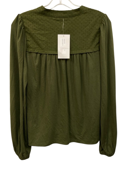 Design History Size Small Green Rayon Blend Long Sleeve Swiss Dot Pintuck Top Green / Small