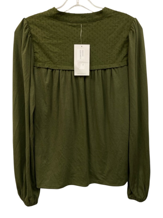 Design History Size Small Green Rayon Blend Long Sleeve Swiss Dot Pintuck Top Green / Small