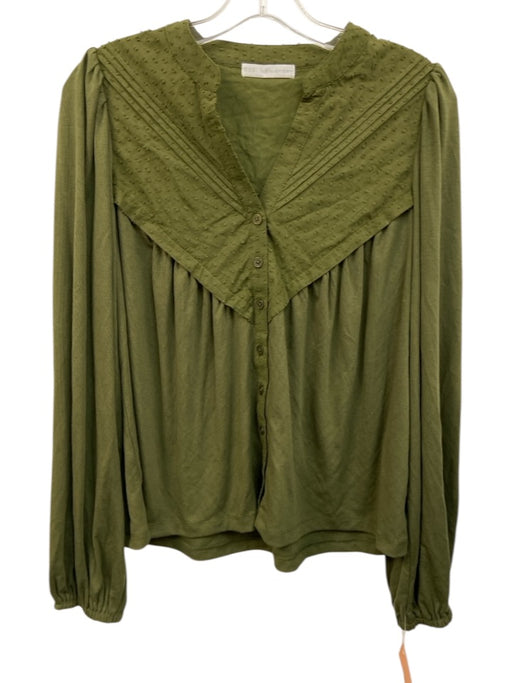 Design History Size Small Green Rayon Blend Long Sleeve Swiss Dot Pintuck Top Green / Small