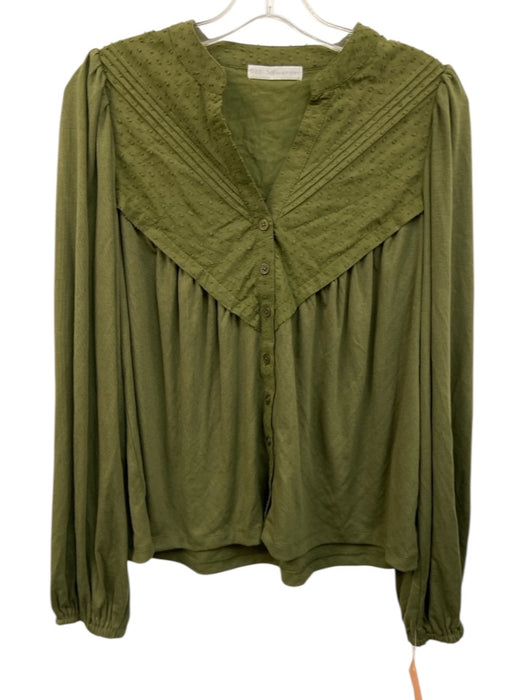 Design History Size Small Green Rayon Blend Long Sleeve Swiss Dot Pintuck Top Green / Small