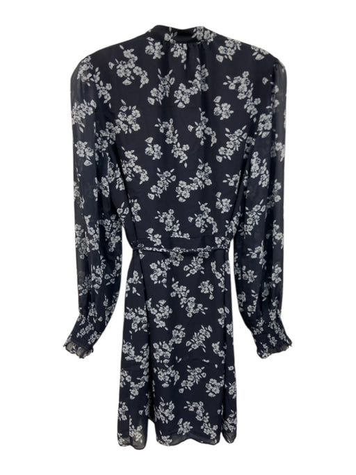 Flora Bea Size Small Navy Blue & White Long Sleeve Floral Shirred Dress Navy Blue & White / Small