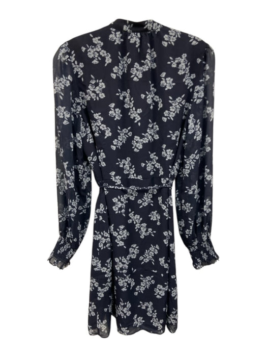Flora Bea Size Small Navy Blue & White Long Sleeve Floral Shirred Dress Navy Blue & White / Small