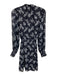 Flora Bea Size Small Navy Blue & White Long Sleeve Floral Shirred Dress Navy Blue & White / Small