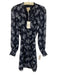 Flora Bea Size Small Navy Blue & White Long Sleeve Floral Shirred Dress Navy Blue & White / Small