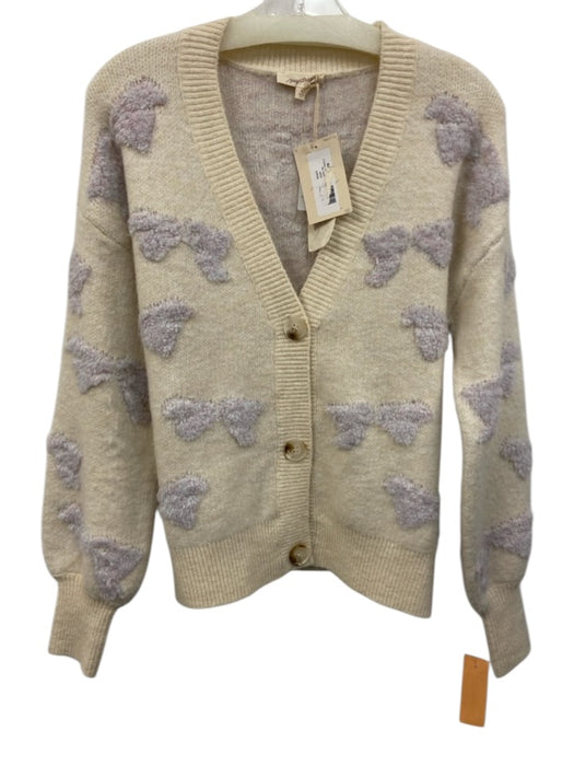 Mystree Size Small Cream & Purple Acrylic Blend Long Sleeve Button Front Sweater Cream & Purple / Small