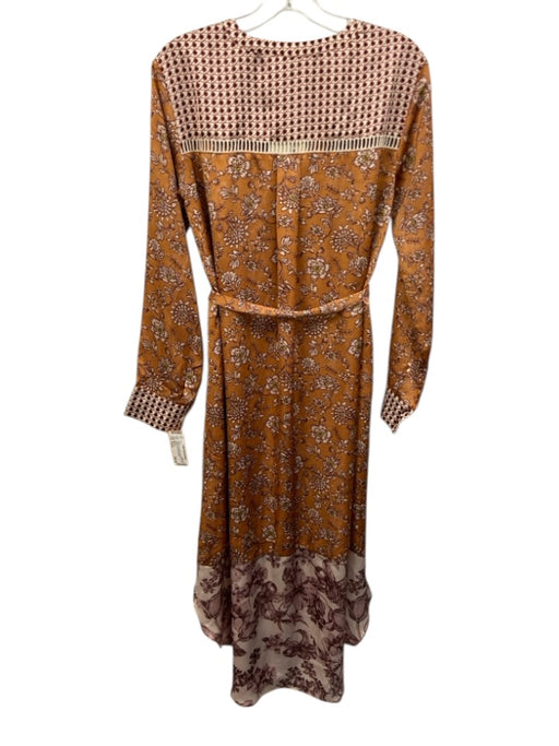 Mystree Size Small Orange, Red, Green Long Sleeve Floral Button Front Midi Dress Orange, Red, Green / Small