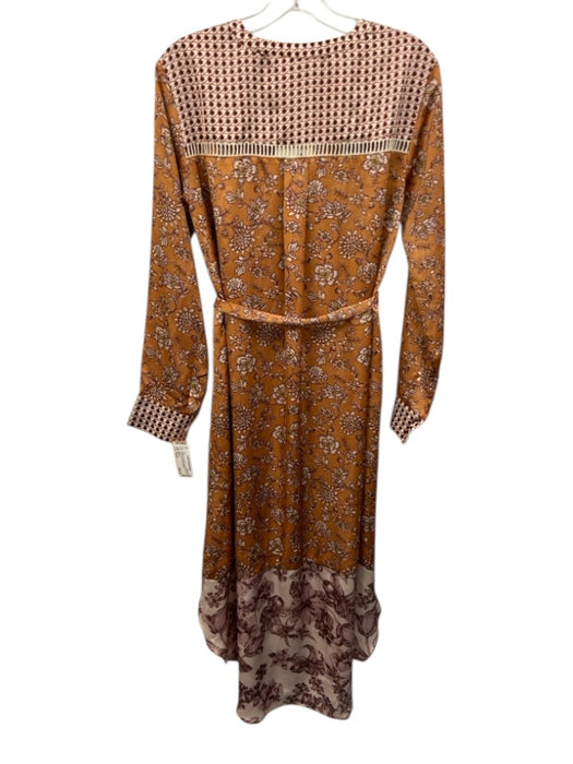 Mystree Size Small Orange, Red, Green Long Sleeve Floral Button Front Midi Dress Orange, Red, Green / Small