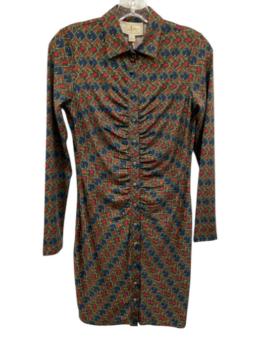 Flora Bea Size Small Green, Red, Orange, & White Long Sleeve Button Front Dress Green, Red, Orange, & White / Small