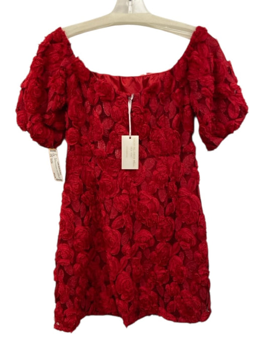 Flora Bea Size Small Red Short Puff Sleeve Floral Dress Red / Small