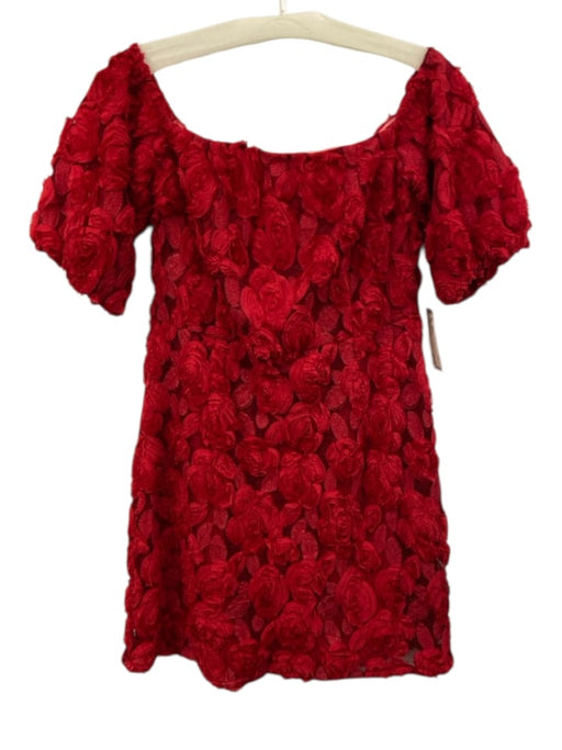Flora Bea Size Small Red Short Puff Sleeve Floral Dress Red / Small