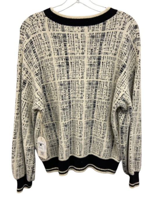 Kerisma Size S/M White & Black Nylon & Angora Geometric Print Fuzzy Sweater White & Black / S/M