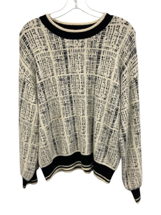 Kerisma Size S/M White & Black Nylon & Angora Geometric Print Fuzzy Sweater White & Black / S/M