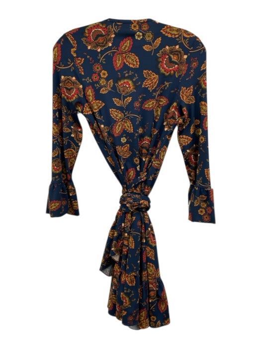 Flora Bea Size S Navy Blue, Red & Multi Floral Long Sleeve Wrap Ruffle Dress Navy Blue, Red & Multi / S