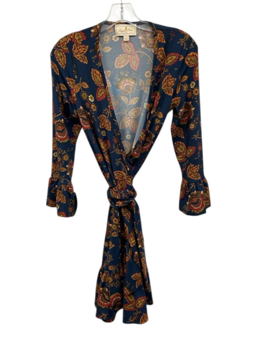 Flora Bea Size S Navy Blue, Red & Multi Floral Long Sleeve Wrap Ruffle Dress Navy Blue, Red & Multi / S