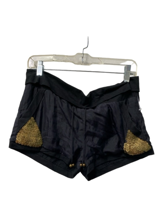 Diab'less Size S Black & Gold Silk High Waist Drawstring Side Pockets Shorts Black & Gold / S