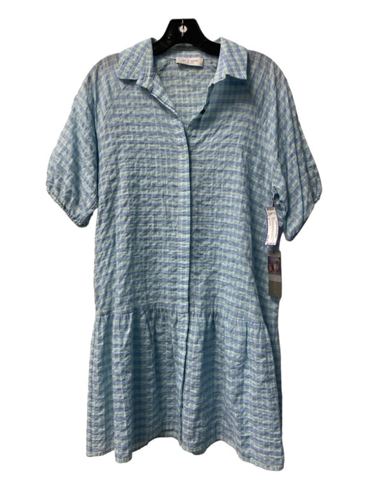 Lola & Sophie Size S Teal & Blue Missing Fabric Collared Plaid Button Up Dress Teal & Blue / S