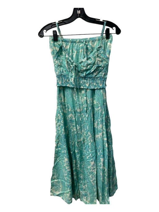 Lusana Size S Teal & Cream Rayon Paisley Sleeveless Back Tie Stretch Skirt Set Teal & Cream / S