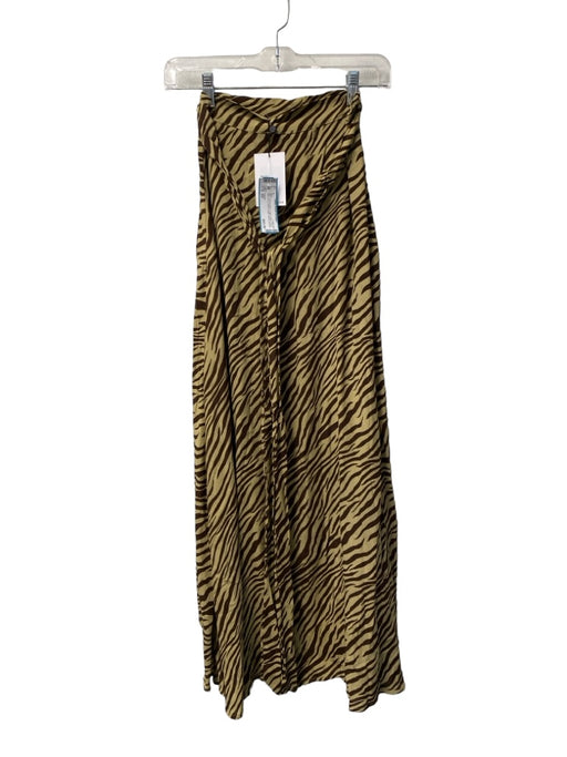 Lusana Size XS Tan & brown Crepe Zebra Wrap Skirt Hi Lo Ankle Length Skirt Tan & brown / XS