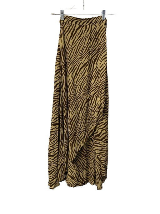 Lusana Size XS Tan & brown Crepe Zebra Wrap Skirt Hi Lo Ankle Length Skirt Tan & brown / XS