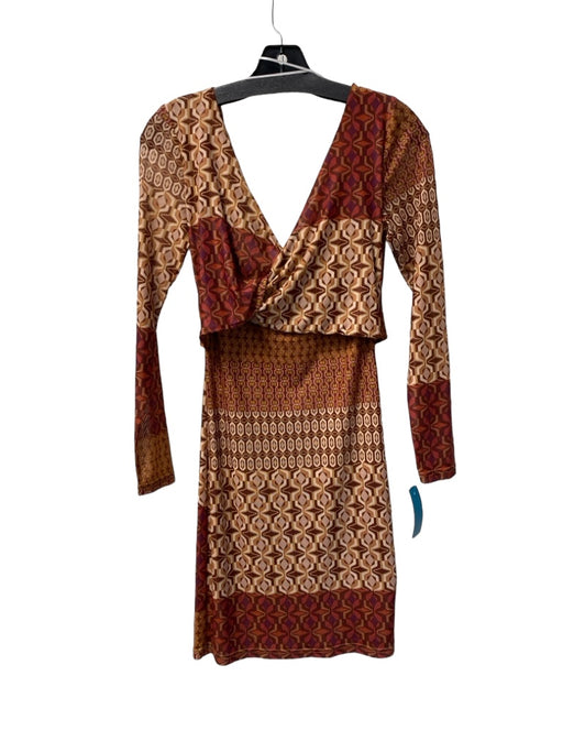 BTFL-life Size Est Small Rust & Brown Print No Fabric Tag Jersey Geometric Dress Rust & Brown Print / Est Small