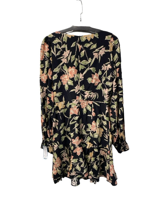 Yumi Kim Size 4 Black Rayon & Viscose Floral Square Neck Long Sleeve Dress Black / 4