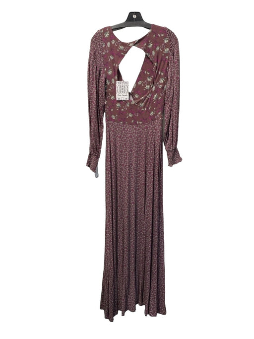 Free People Size XS Raisin Purple No Fabric Tag Long Sleeve Deep V neck Dress Raisin Purple / XS