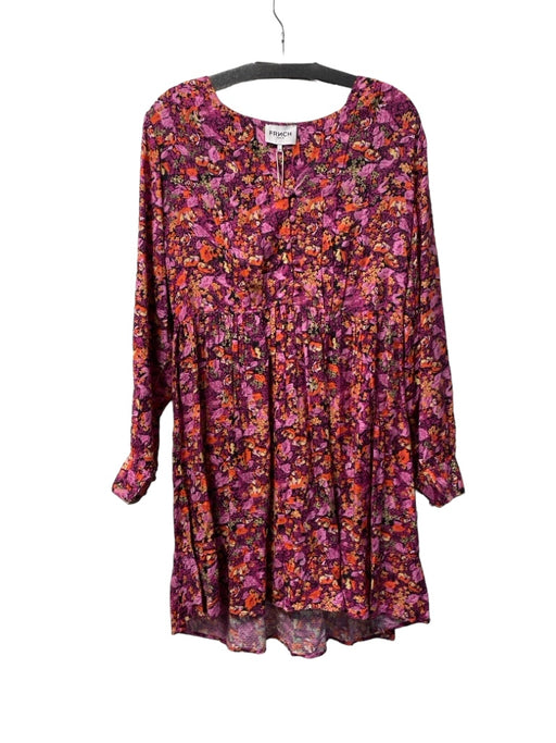 FRNCH Size Medium Purple, Pink & Orange No Fabric Tag V Neck Floral Dress Purple, Pink & Orange / Medium