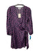 FRNCH Size Medium Black & Purple Viscose Heart Motif Long Sleeve V Neck Dress Black & Purple / Medium