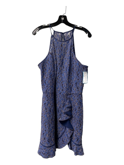 Adelyn Rae Size Large Blue & Gold Cotton Blend Lace Overlay Sleeveless Dress Blue & Gold / Large