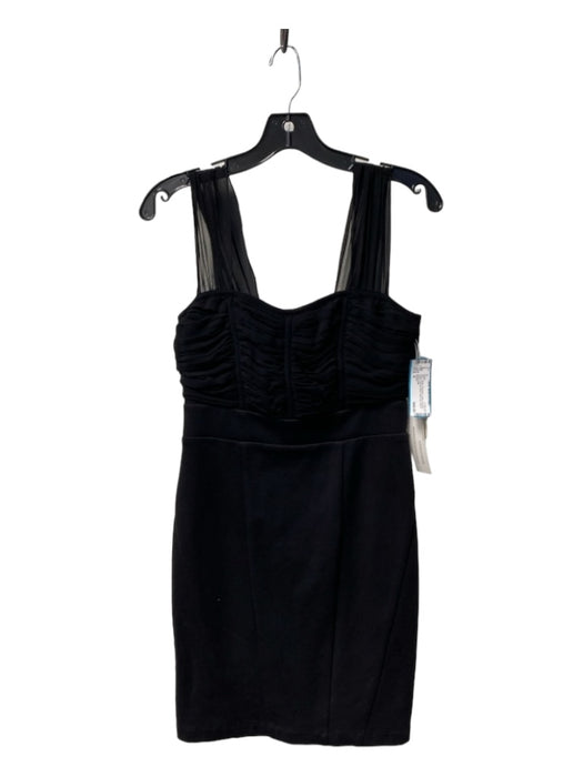 Kensie Size 4 Black Polyester mesh shoulder straps Ruched Bust Back Zip Dress Black / 4