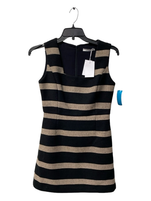 FRNCH Size Medium Black & Tan Polyester Sleeveless Square Neck Stripes Dress Black & Tan / Medium