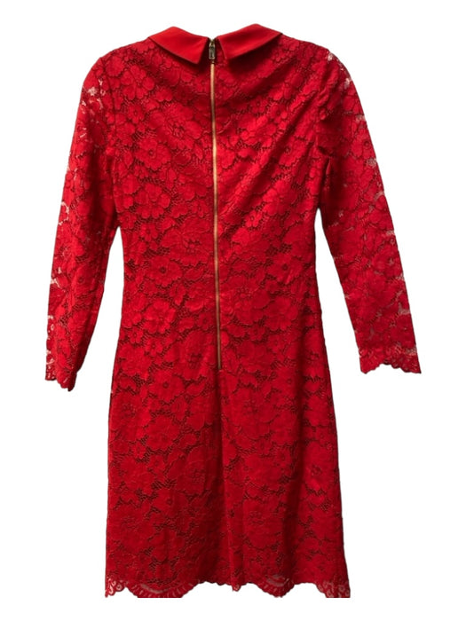 Ted Baker Size 0 Red Cotton Blend Collared Lace Overlay Long Lace Sleeve Dress Red / 0