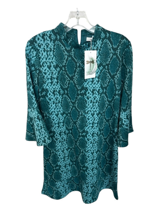 Tyler Boe Size S Teal & Aqua Long Sleeve Snake Print Back Zip Dress Teal & Aqua / S