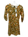 Flora Bea Size S Green & Yellow Cotton Long Sleeve Botanical Midi Back Zip Dress Green & Yellow / S