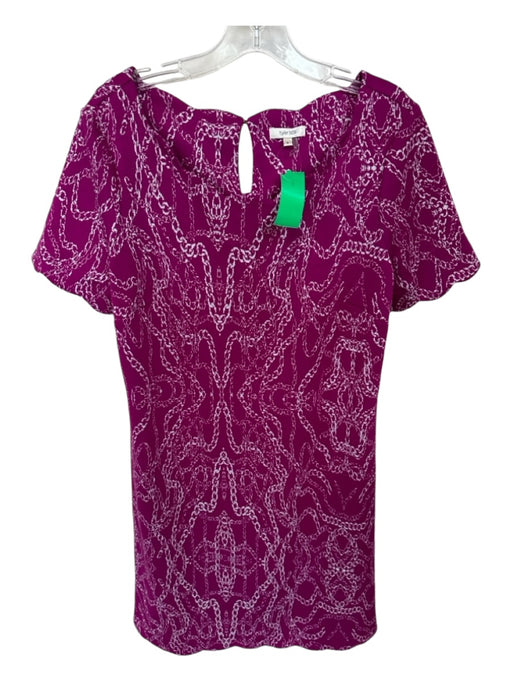 Tyler Boe Size S Magenta & White Scallop Detail Chains Short Sleeve Dress Magenta & White / S