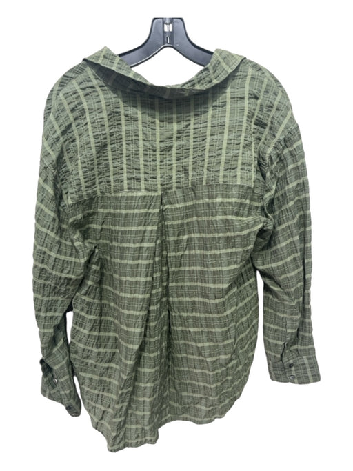 Dylan Size S Green Missing Fabric Tag Horizontal Stripes Button Up Collar Top Green / S